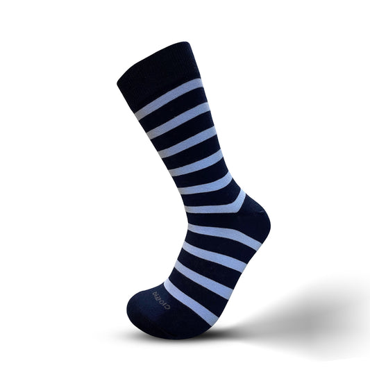 Classic Men Long Socks Stripe Navy*Light Blue 1 Pair